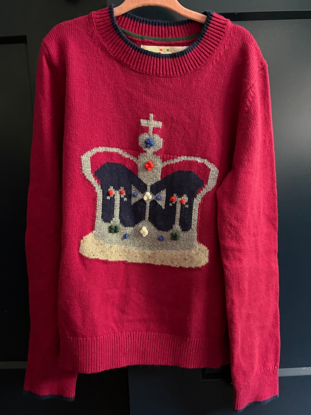 Mini Boden Red Crewneck Sweater with Crown Motif